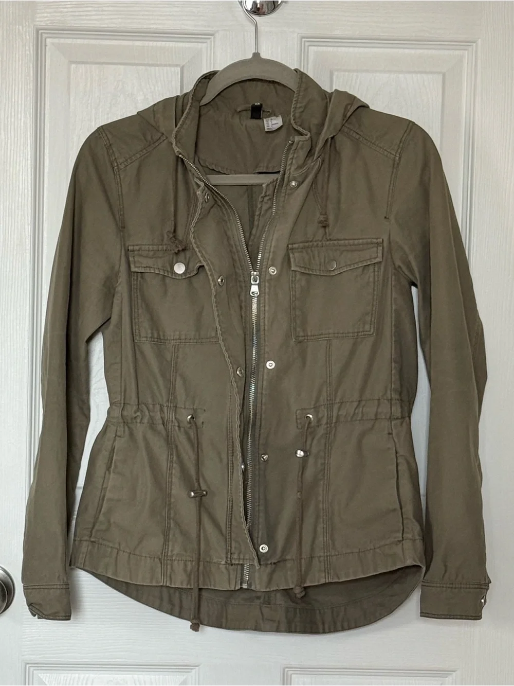 H&M Olive Green Utility Jacket with Drawstring Waist